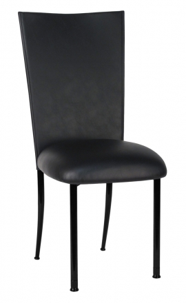 Black Leatherette Chair Cover and Cushion on Black Legs (2)