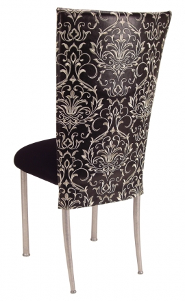 Black and White Dynasty Chair Cover with Black Stretch Knit Cushion on Silver Legs (1)