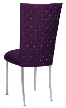 Purple Diamond Tufted Taffeta Chair Cover with Deep Purple Velvet Cushion on Silver Legs (1)