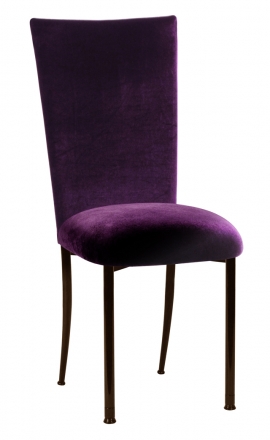 Eggplant Velvet Chair Cover and Cushion on Brown Legs (2)