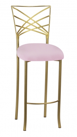 Gold Fanfare Barstool with Soft Pink Velvet Cushion (2)