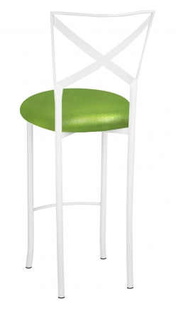 Simply X White Barstool with Metallic Lime Stretch Knit Cushion (1)