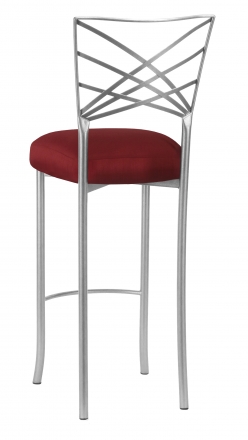 Silver Fanfare Barstool with Burnt Red Dupioni Boxed Cushion (1)