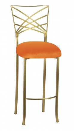 Gold Fanfare Barstool with Orange Velvet Cushion (2)