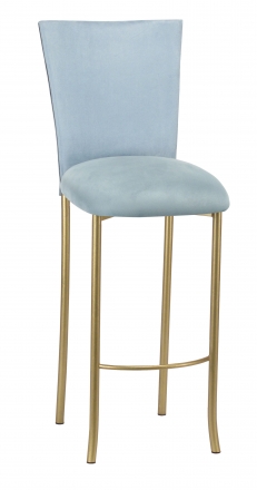 Ice Blue Suede Barstool Cover and Cushion on Gold Legs (2)