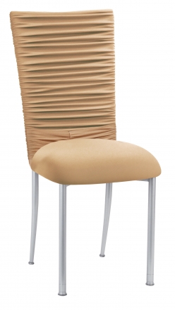 Chloe Beige Stretch Knit Chair Cover with Rhinestone Accent and Cushion on Silver Legs (2)