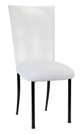 White Croc Chair Cover with White Suede Cushion on Black Legs (2)
