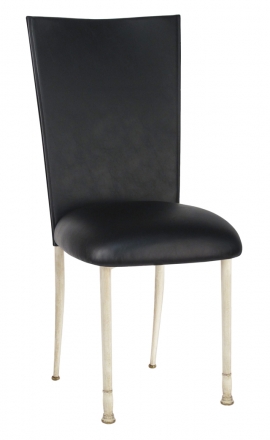 Black Leatherette Chair Cover and Cushion on Ivory Legs (2)