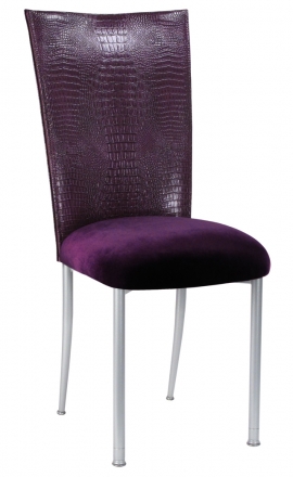 Purple Croc Chair Cover with Eggplant Velvet Cushion on Silver Legs (2)