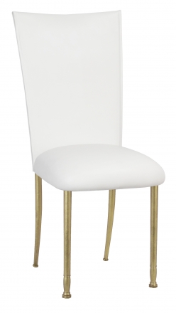 White Leatherette Chair Cover and Cushion on Gold Legs (2)