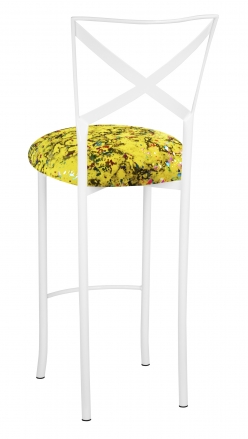 Simply X White Barstool with Yellow Paint Splatter Cushion (1)