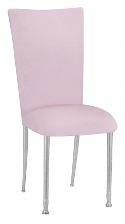 Soft Pink Velvet Chair Cover and Cushion on Silver Legs (2)