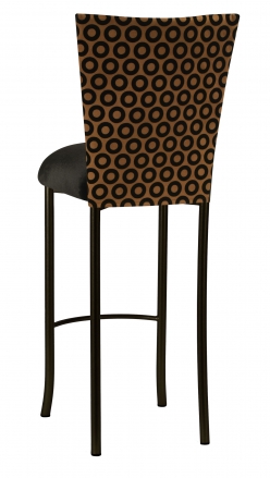 Chocolate Suede with Black Chenille Circle Barstool Cover and Black Velvet Cushion on Brown Legs (1)