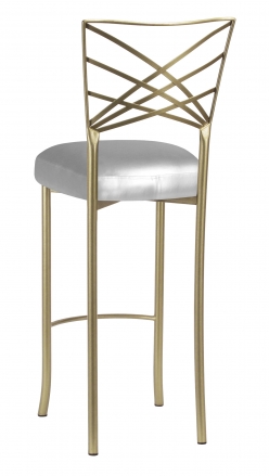 Gold Fanfare Barstool with Silver Leatherette Boxed Cushion (1)