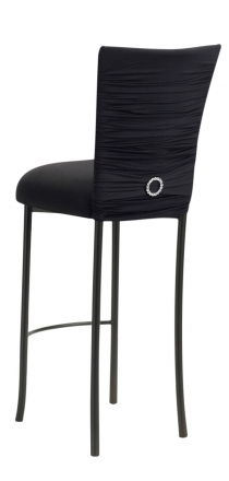 Chloe Black Stretch Knit Barstool Cover with Jewel Band and Cushion on Brown Legs (1)
