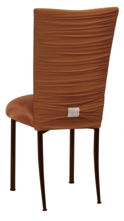 Chloe Copper Stretch Knit Chair Cover with Rhinestone Accent Band and Cushion on Brown Legs (1)