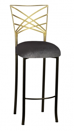 Two Tone Gold Fanfare Barstool with Charcoal Velvet Cushion (2)