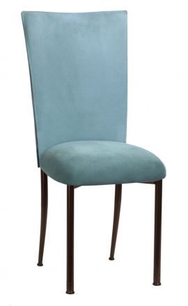 Ice Blue Suede Chair Cover and Cushion on Brown Legs (2)