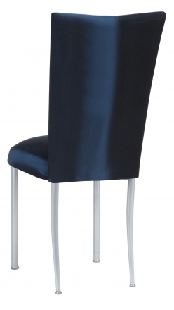 Midnight Blue Taffeta Chair Cover and Boxed Cushion on Silver Legs (1)