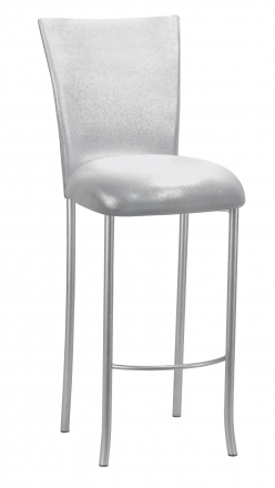 Metallic Silver Stretch Knit Barstool Cover and Cushion on Silver Legs (2)