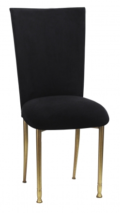 Black Suede Chair Cover and Cushion on Gold Legs (2)