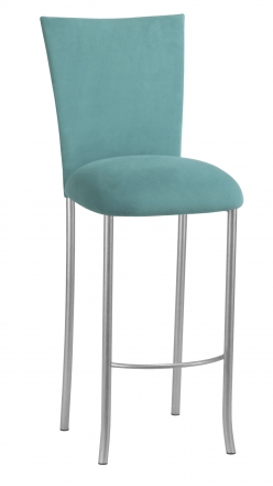 Turquoise Suede Barstool Cover and Cushion on Silver Legs (2)