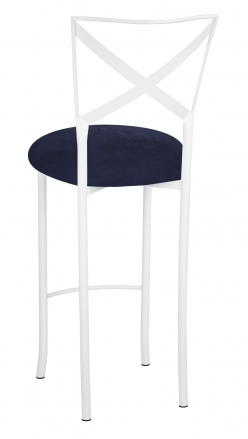 Simply X White Barstool with Navy Blue Suede Cushion (1)