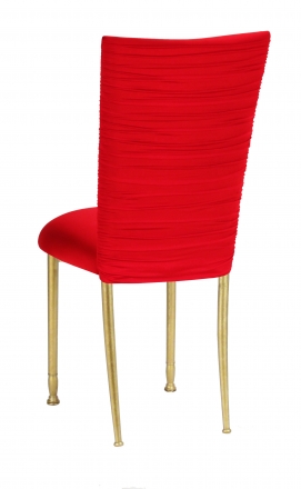 Chloe Million Dollar Red Stretch Knit Chair Cover and Cushion on Gold Legs (2)