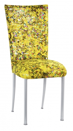 Yellow Paint Splatter Chair Cover and Cushion on Silver Legs (2)