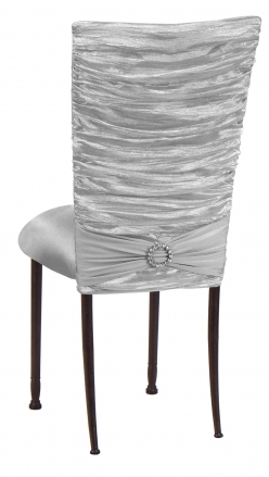 Silver Demure Chair Cover with Jeweled Band and Silver Stretch Knit Cushion on Mahogany Legs (1)