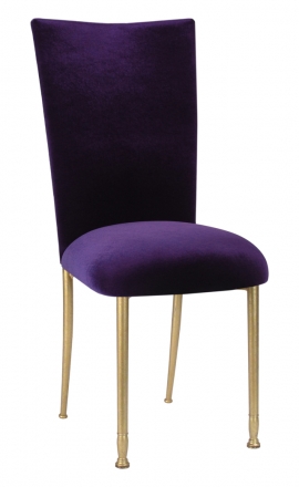 Deep Purple Velvet Chair Cover and Cushion on Gold Legs (2)