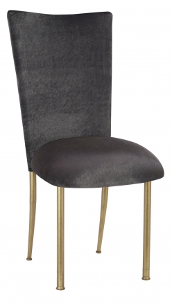 Charcoal Velvet Chair Cover on Gold Legs (2)
