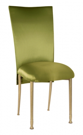 Lime Satin 3/4 Chair Cover and Cushion on Gold Legs (2)