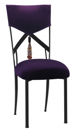 Eggplant Velvet Hat and Tassel Chair Cover with Cushion on Black Legs (2)