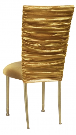 Gold Demure Chair Cover with Jeweled Band and Gold Stretch Knit Cushion on Gold Legs (2)