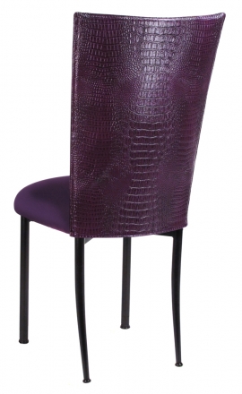 Purple Croc Chair Cover with Eggplant Velvet Cushion on Black Legs (1)
