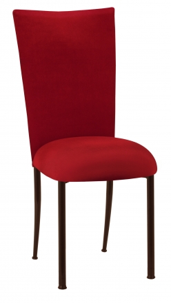 Red Velvet Chair Cover and Cushion on Brown Legs (2)