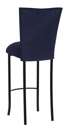 Navy Blue Suede Barstool Cover and Cushion on Black Legs (1)