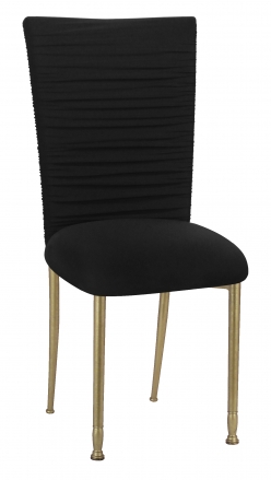 Chloe Black Stretch Knit Chair Cover and Cushion with Gold Legs (2)