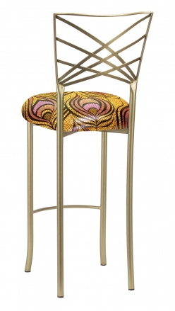 Gold Fanfare Barstool with Yellow and Pink Peacock Knit Cushion (1)