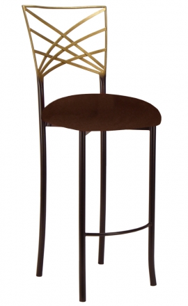 Two Tone Gold Fanfare Barstool with Chocolate Suede Cushion (2)
