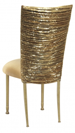 Gold Bedazzled Chair Cover with Gold Stretch Knit Cushion on Gold Legs (1)