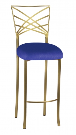 Gold Fanfare Barstool with Royal Blue Knit Cushion (2)