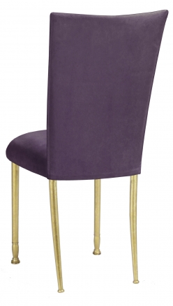 Lilac Suede Chair Cover and Cushion on Gold Legs (1)