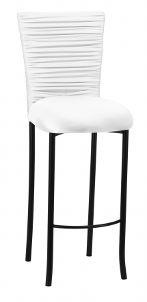 Chloe White Stretch Knit Barstool Cover with Rhinestone Accent Band and Cushion on Black Legs (2)