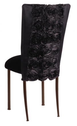 Black Rosette Chair Cover with Black Velvet Cushion on Brown Legs (1)