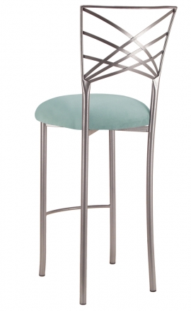 Silver Fanfare Barstool with Ice Blue Suede Cushion (1)