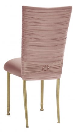 Chloe Blush Stretch Knit Chair Cover with Jewel Band and Cushion on Gold Legs (1)