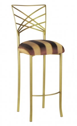 Gold Fanfare Barstool with Brown and Gold Stripe Cushion (2)