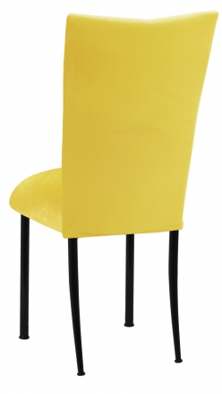 Sunshine Yellow Velvet Chair Cover and Cushion on Black Legs (1)